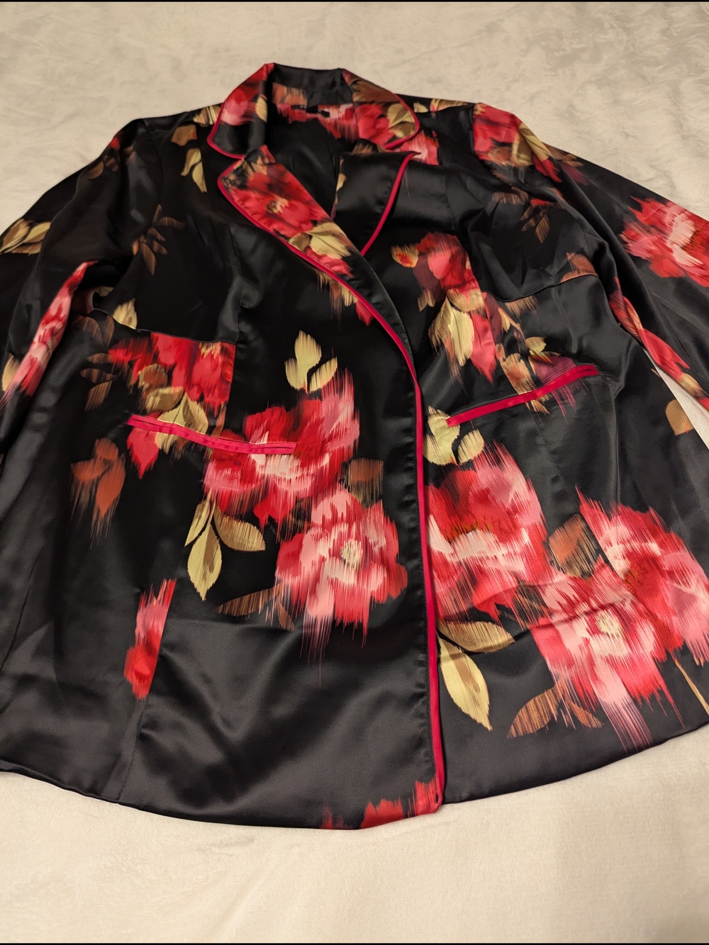 torrid Black Satin Blazer with Red Floral Print - Picture 2 of 7